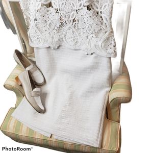 Lands' End Pencil Skirt 8 Waffle Honeycomb Texture Coastal Preppy Spring Summer